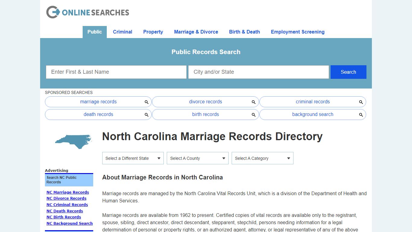 North Carolina Marriage Records Directory - OnlineSearches.com